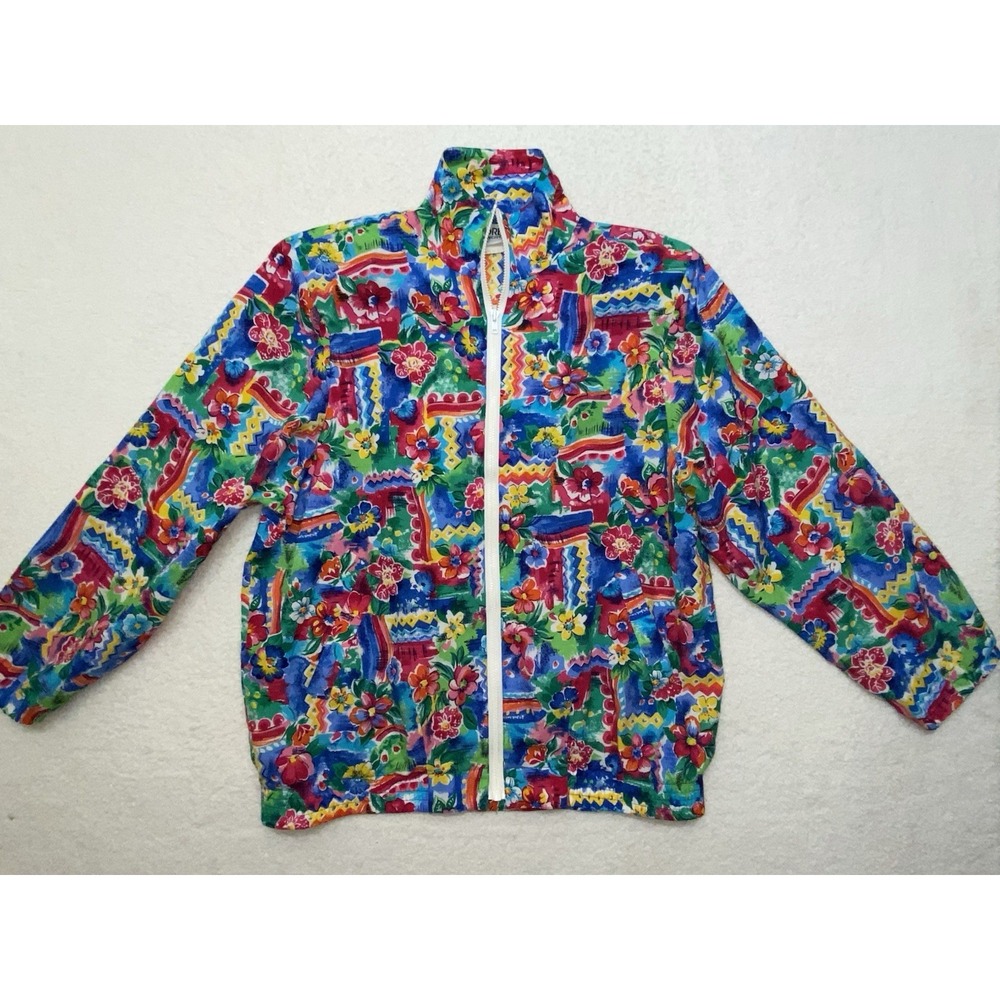 Vtg. 80s 90s Koret Francisca Windbreaker Jacket Shoulder Pads Full Zip